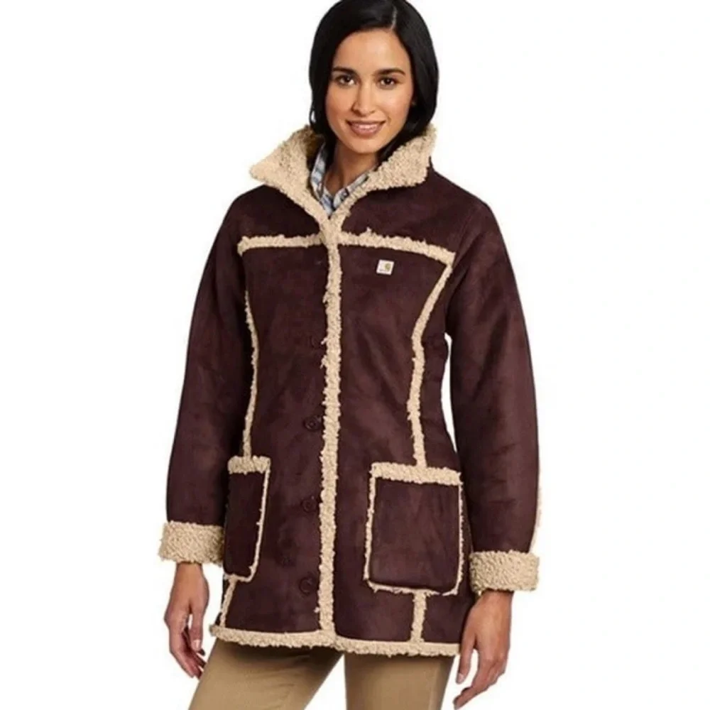 Carhartt Brown Teddy Jacket with Cream Accents - Picture 4 of 10
